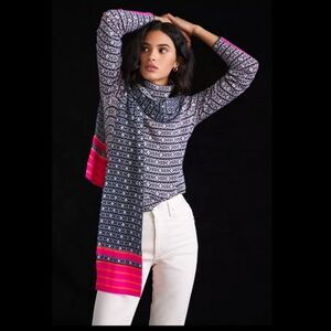 NWT Anthropologie Maeve Black, White, Hot Pink Scarf